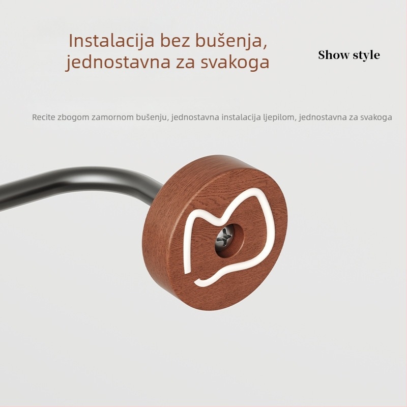 Držač ručnika s ljepilom bez bušenja, minimalistički držač ručnika s čvrstim drvenim dnom, čvrsti aluminijski stalak za papuče, kupaonsko skladištenje