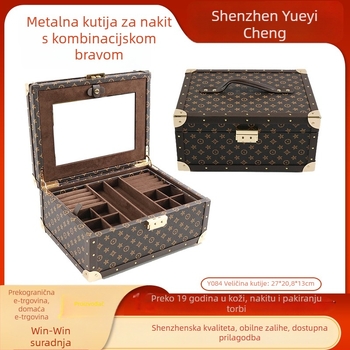 Smeđa retro kutija za nakit s zaključavanjem na lozinku za ogrlice, prstene i naušnice