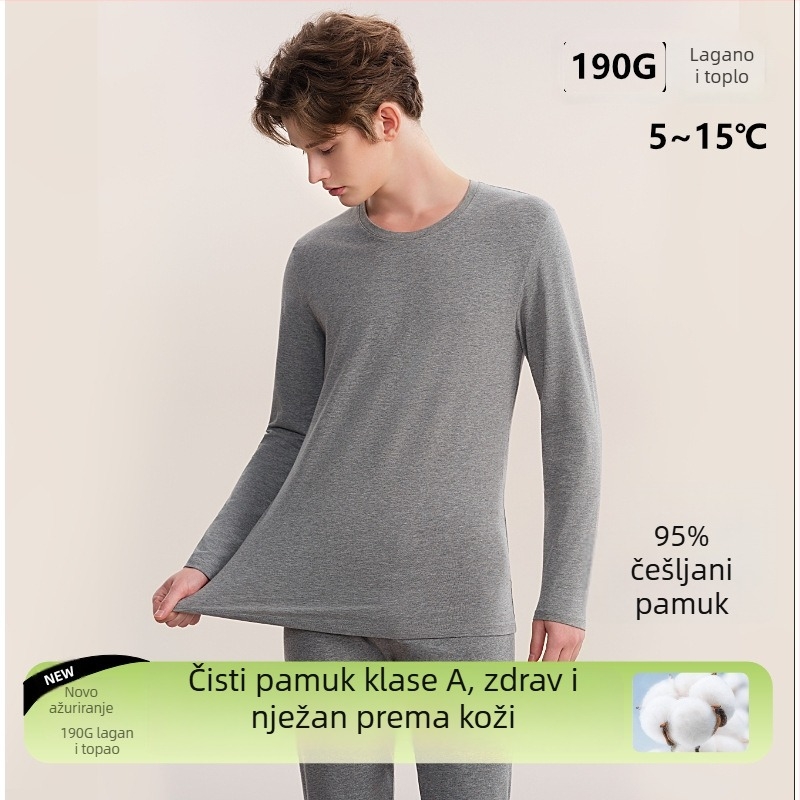 Muška pamučna tanka termo majica za jesen-zimu, dugi rukavi, okrugli ovratnik, osnovni sloj