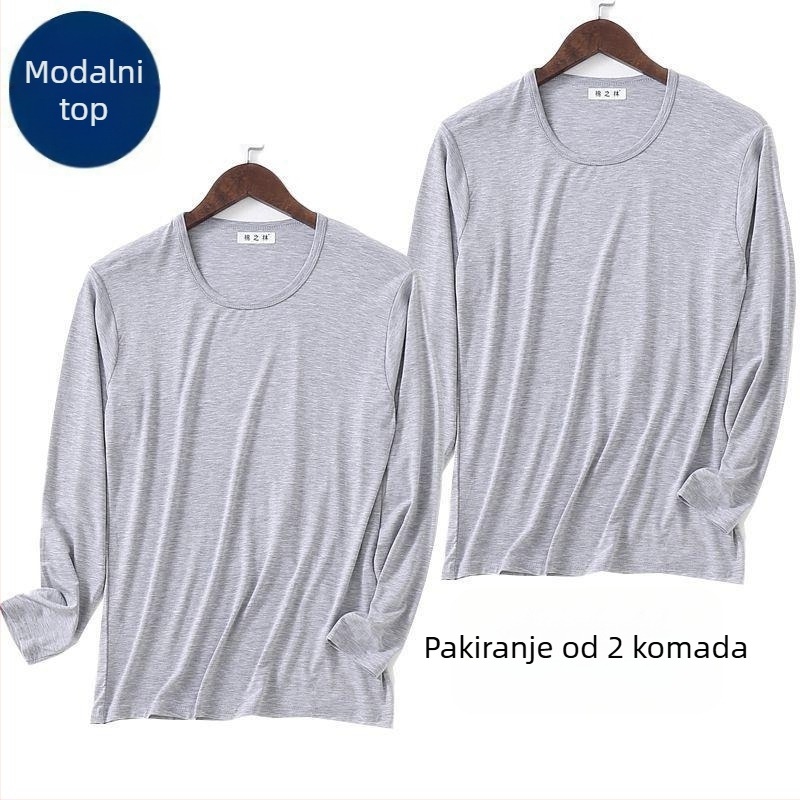 Muška modalna tanka toplinska majica s dugim rukavima za proleće i jesen, okrugli izrez, plus veličina
