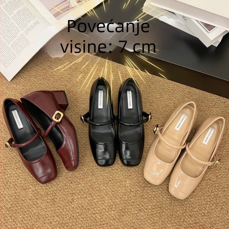 Mary Jane cipele s unutarnjim povećanjem od 7 cm, vintage srednji potpetica, francuskog stila, za žene