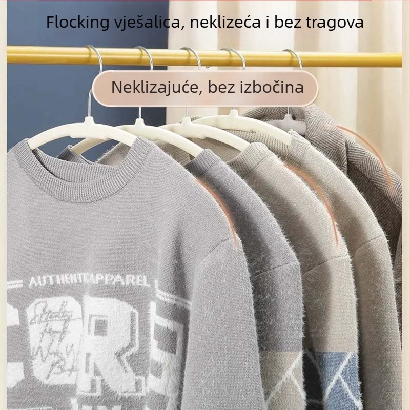 Prozirna zakrivljena vješalica za odjeću s plišastom površinom, protuklizna, za kućnu upotrebu, organizator skladištenja – paket od 10 komada