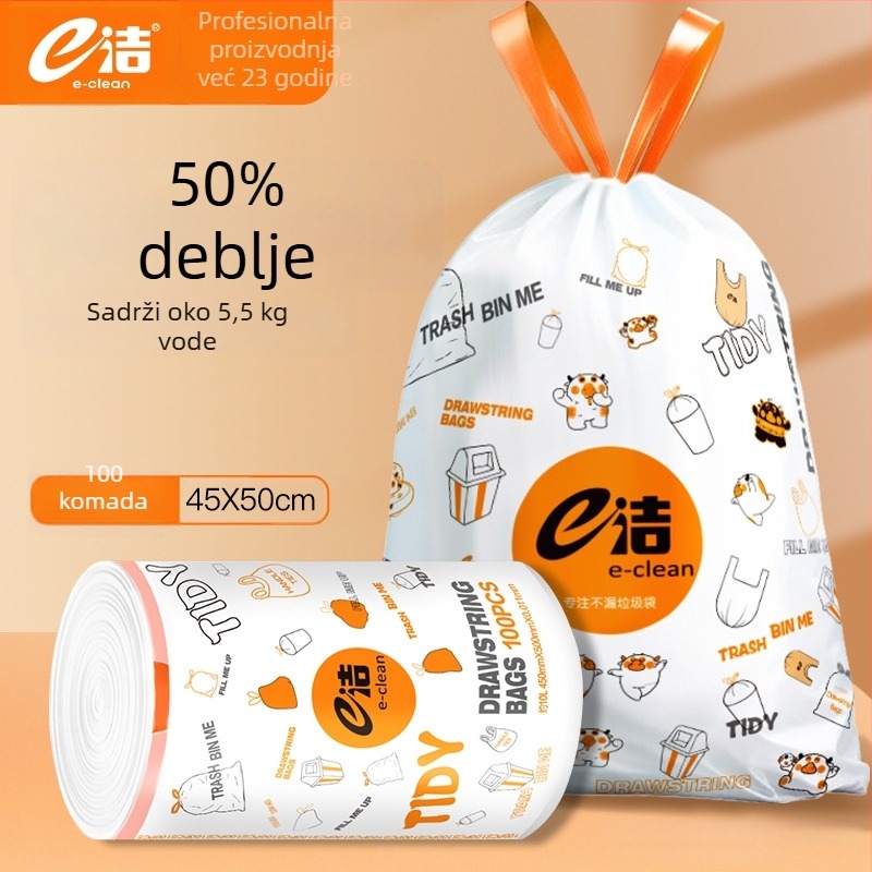 E-Clean Debele vreće za otpad sa šnom, jednokratne, šarene, za kućnu uporabu, HDPE