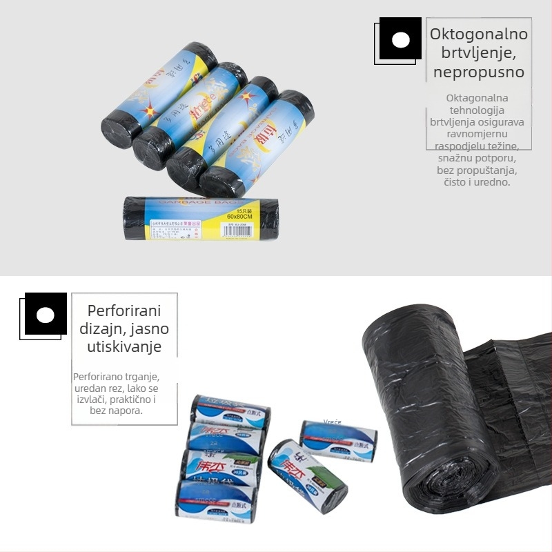 Velike crne plastične vreće za otpad s ravnim otvorom, ojačane, za vanjsku upotrebu, za hotelsku i imovinsku sanitaciju