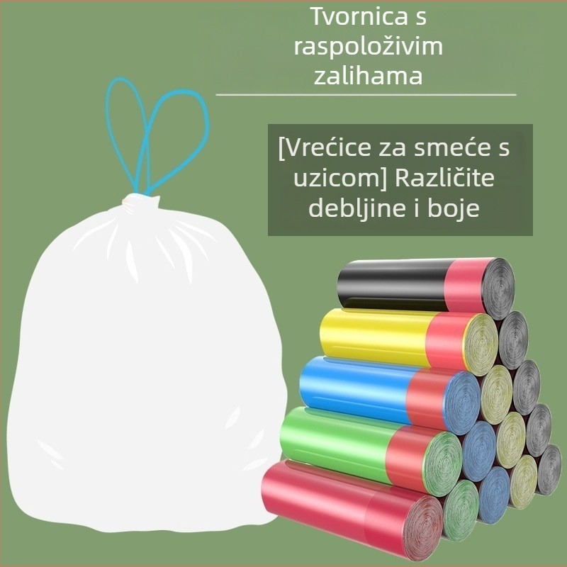 Pet rolni debelih vrećica za smeće sa šnurkama, kućna upotreba, automatsko zatvaranje, šarene