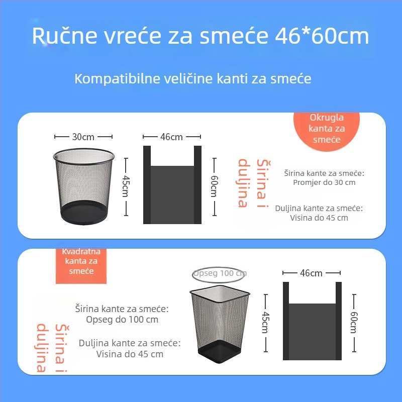 0670 Vreće za smeće u vestom stilu, debele, jednokratne, srednje veličine, plastične vrećice za kuhinju