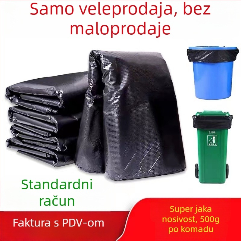 Velike crne vreće za smeće, izuzetno debele, pakiranje od 6 komada, za kuhinju, hotele i komercijalno čišćenje