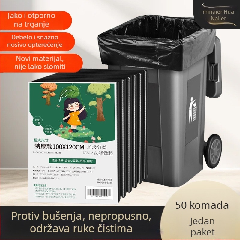 Velike crne debeli vreći za smeće s ravnim otvorom, za hotelsku higijenu, komercijalna uporaba