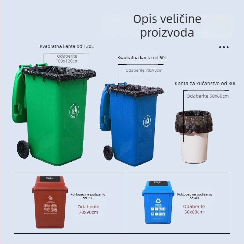 Ekstra velika crna vreća za smeće sa šnom za zatvaranje, 70×90 cm, komercijalna upotreba
