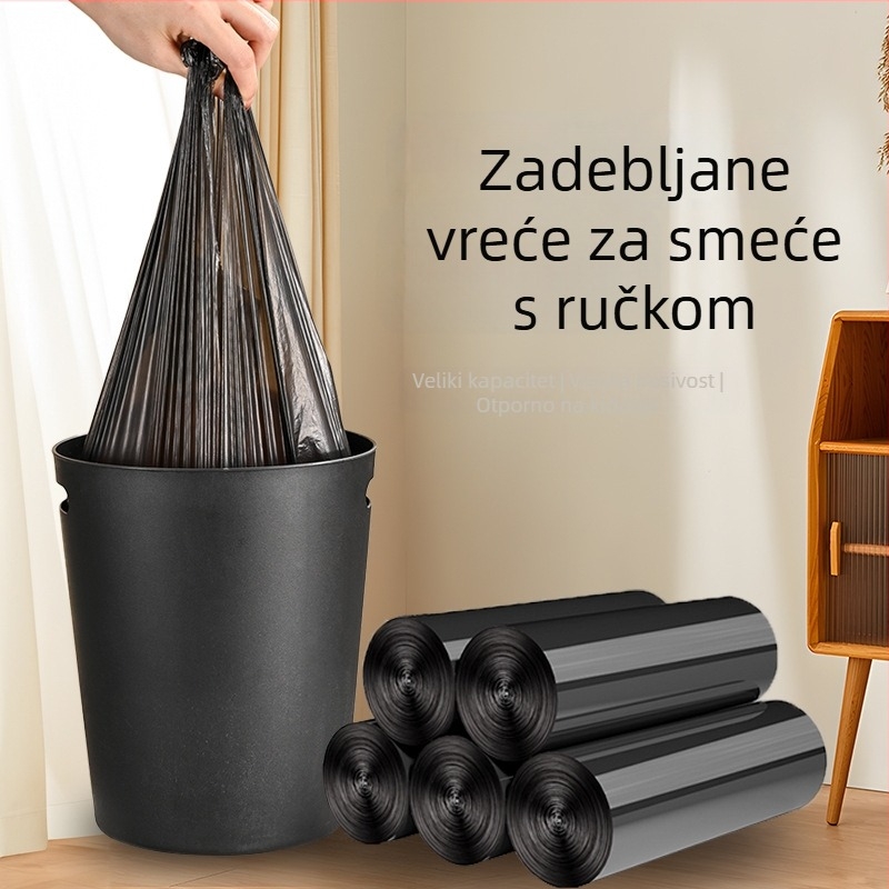 Izdržljive kućne vreće za otpad, s ručnim držačem, velike crne, u stilu veste, za kuhinjske kante, ured i vrtić.