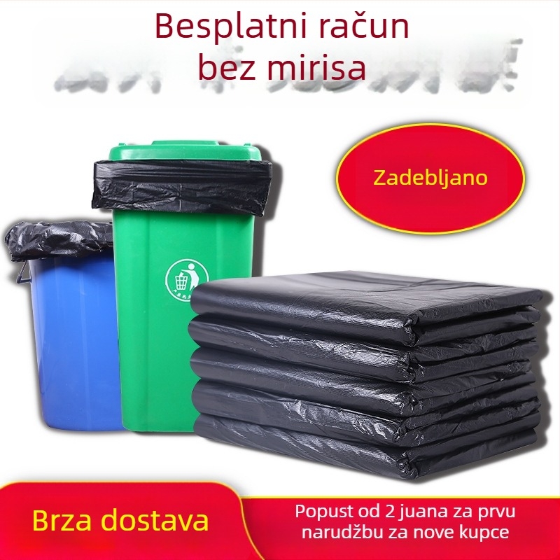 Velike crne plastične vreće za smeće s ravnim otvorom, za komercijalnu upotrebu