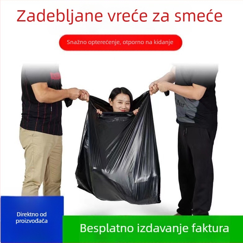Velike crne vreće za smeće, čvrste, za kućanstvo i hotelske potrebe, s ravnim otvorom