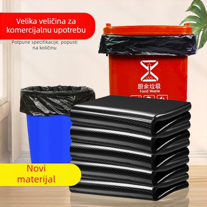 Velike debeli crni vreći za smeće s ravnim otvorom, namijenjeni za komercijalnu upotrebu u restoranima, sanitaciji, hotelima i upravljanju nekretninama