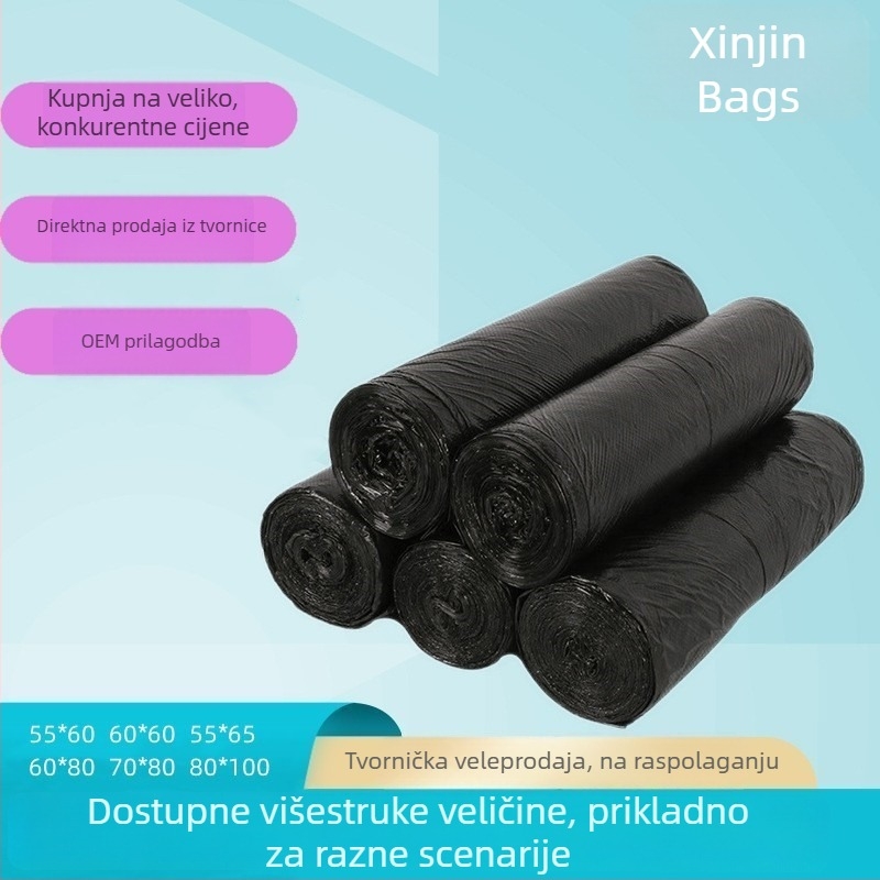 Velike crne perforirane vreće za smeće na roli, jednokratne plastične vreće za kućnu upotrebu, hotele, škole i komercijalnu upotrebu