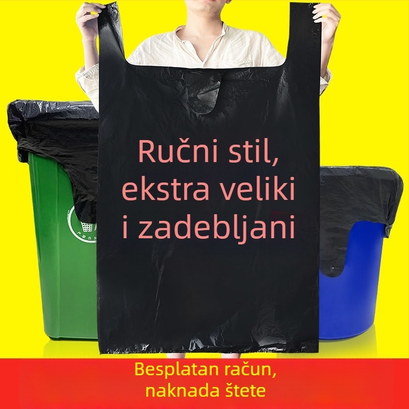 Crne vreće za smeće u stilu prsluka, jednokratne, debele, velike, za kućnu i poslovnu upotrebu
