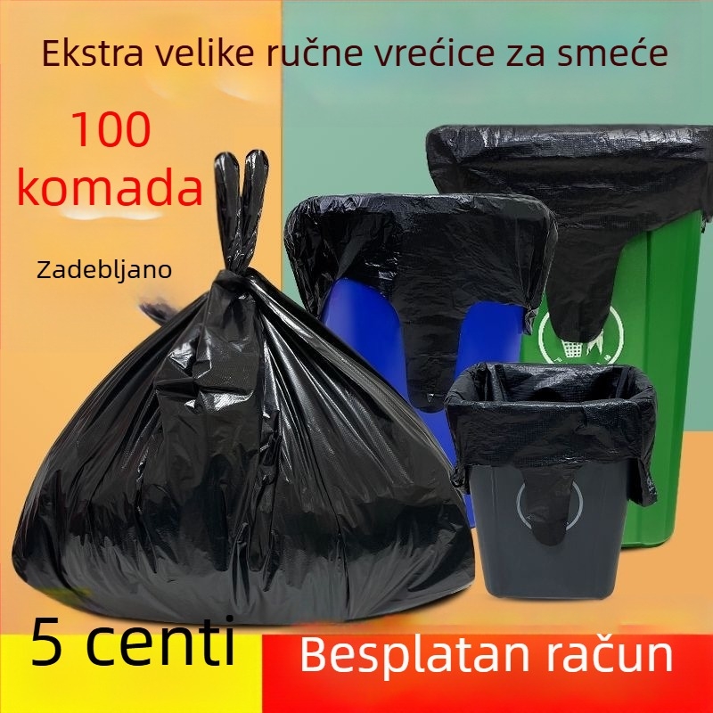 Crne vreće za smeće u stilu prsluka, jednokratne, debele, velike, za kućnu i poslovnu upotrebu
