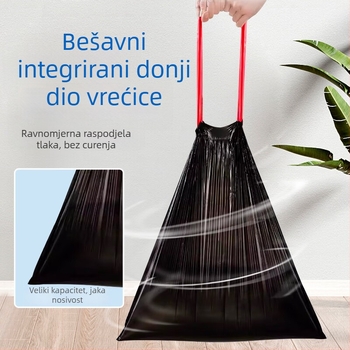 HDPE vrećica za smeće bez mirisa, debljine 3 milimetra, crna, s vrpcom za zatvaranje, kućna upotreba, jednokratna
