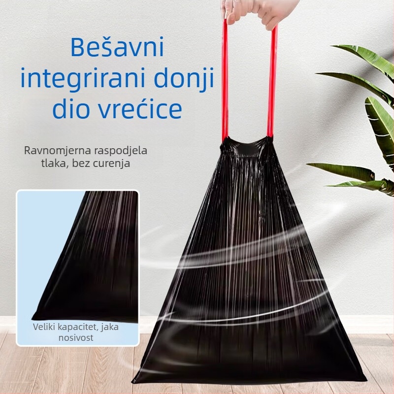 HDPE vrećica za smeće bez mirisa, debljine 3 milimetra, crna, s vrpcom za zatvaranje, kućna upotreba, jednokratna