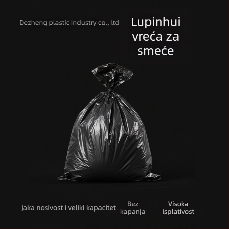 Velike vreće za smeće s plosnim otvorom, HDPE/PO, crne, debele, jednokratne, za bolnice, veličine 60x80, 80x90, 80x100, 90x110, 100x120 cm