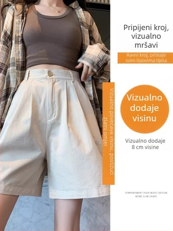 Ženski šorts od 100% pamuka, američki stil, široki kroj, lagan materijal, do koljena, ljeto 2025.