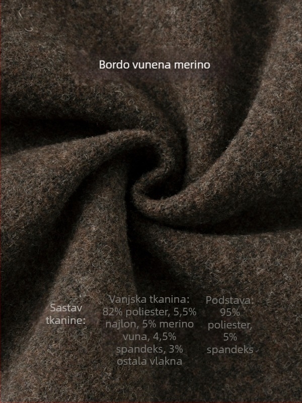 Ženske hlače od vunene smjese s flis podlogom, visokim strukom, ležerno krojene, široke nogavice, za jesen i zimu