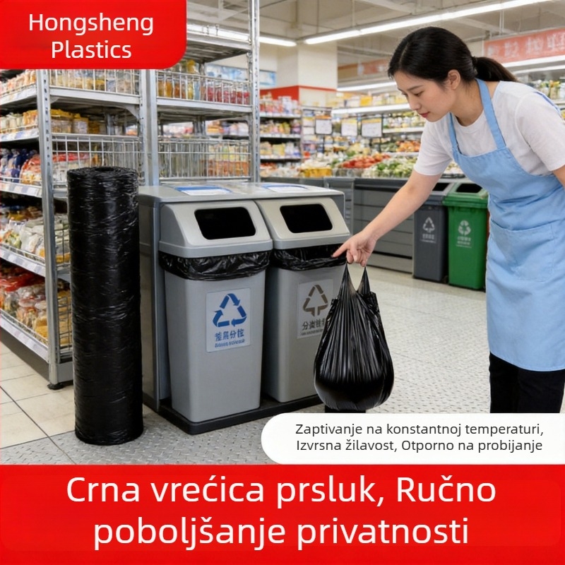 Crne plastične vrećice za komercijalnu upotrebu, debeli, otporni na propuštanje, srednje i velike veličine, vreća sa šnrom za zatvaranje