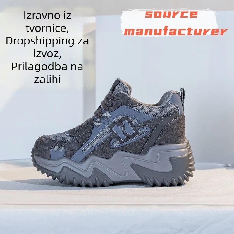 Ženske tenisice s debelim potplatom, mrežasti gornji dio, casual dad stil, okrugli vrh, vezanje sprijeda, 3-5 cm visina potplata, proljeće-jesen 2025
