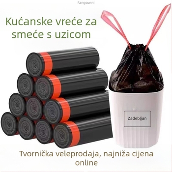Debeli vrećice za smeće s vrpcom, za kućnu i poslovnu uporabu, jednostavne za nošenje, ne prljaju ruke, pogodne za kupaonicu i kuhinju, velike crne vreće za smeće