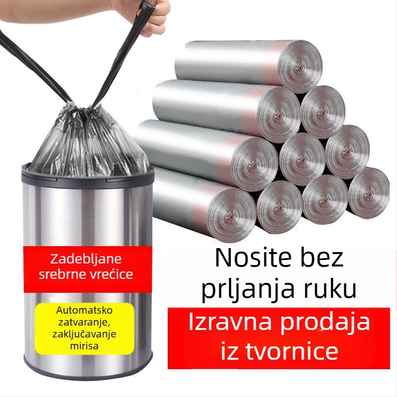 Jiaman Debeli vreće za smeće sa šnurlom, za kućnu upotrebu, HDPE, odvajanje otpada, 15 komada po roli