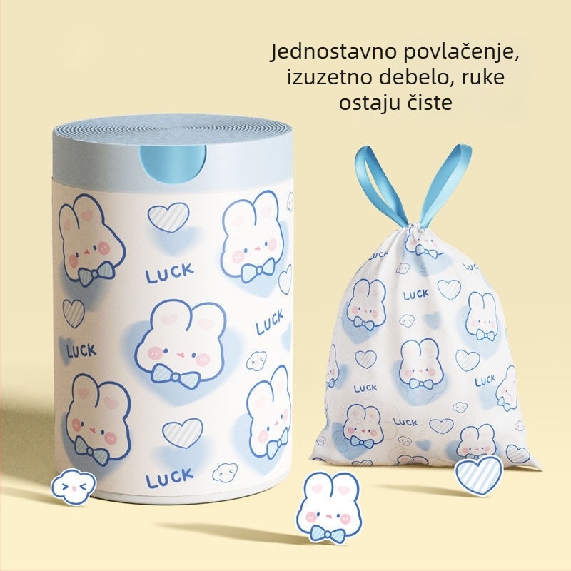 Debele vreće za otpad s čvorom, kućna uporaba, tiskani motiv plavog srca i zečića, s ručkom za nošenje