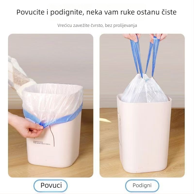 Debele vrećice za smeće sa šnurlom, bijele, velike 45×50 cm, PE plastika, kućna uporaba, 200 rola u pakiranju