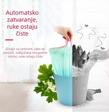 Kućna vrećica za otpad s vrpcom, debela, automatsko zatvaranje, pakiranje jednim gumbom, velika i prijenosna za kuhinju