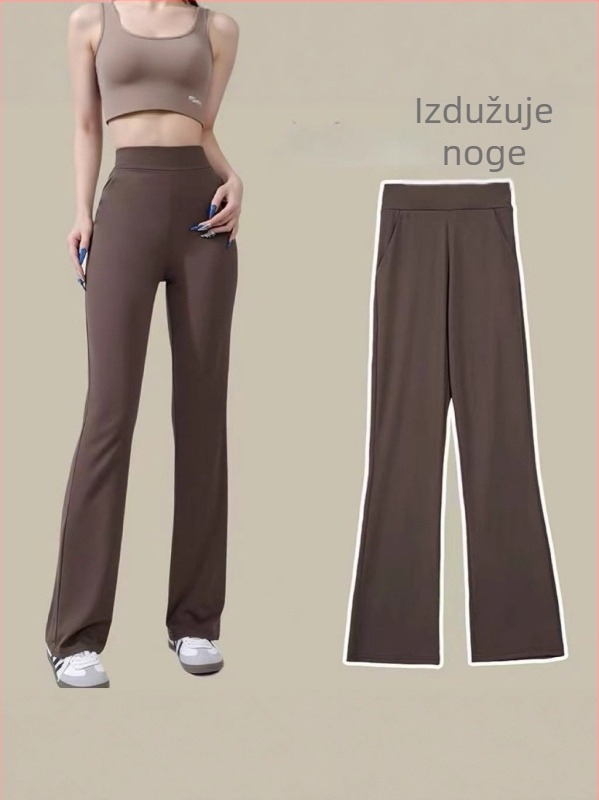 Ženske hlače visokog struka, blago proširene, udobne i elastične, gradski uredski stil