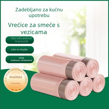 Roza vreća za otpad s vrpcom, ojačana, za kućnu i uredsku upotrebu, lako se rastrga ručno, ekonomska ambalaža