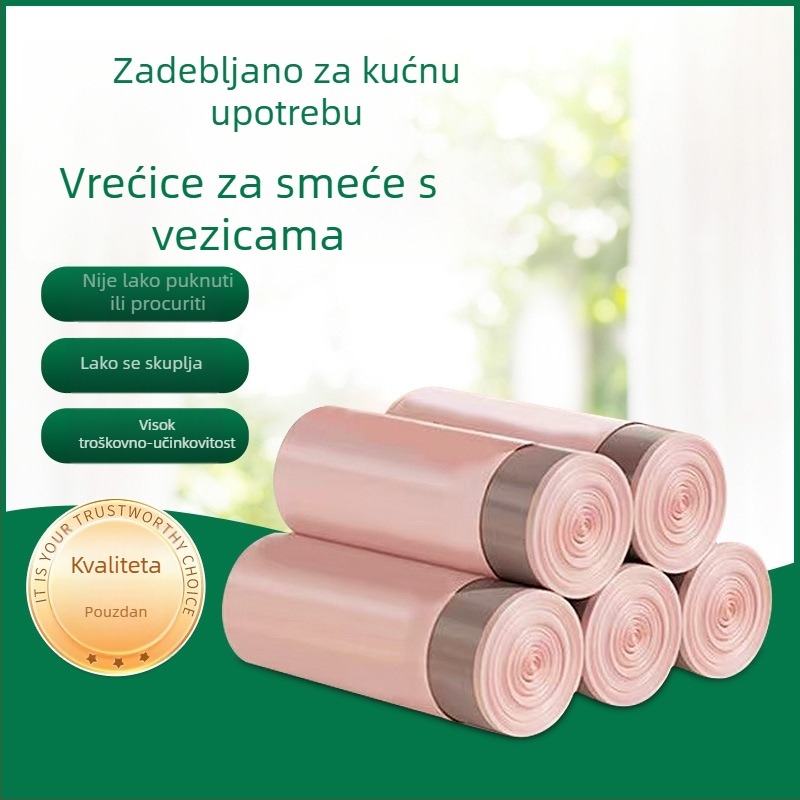 Roza vreća za otpad s vrpcom, ojačana, za kućnu i uredsku upotrebu, lako se rastrga ručno, ekonomska ambalaža