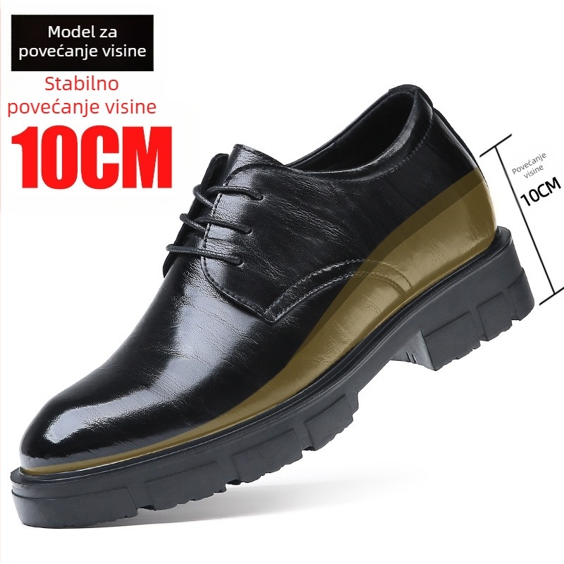 Muške svečane cipele s unutarnjim povećanjem visine od 8 cm i skrivenim povećanjem od 10 cm, od prave kože, za vjenčanja