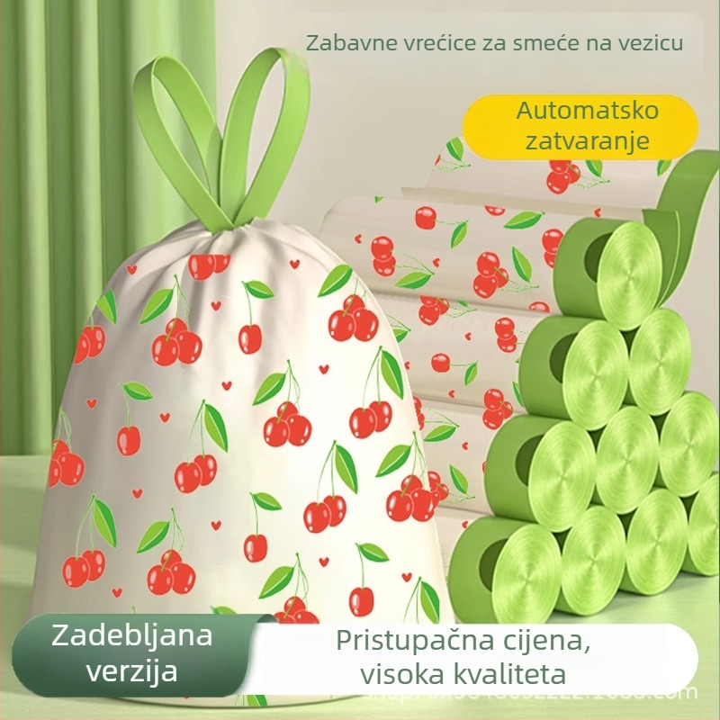 Vrećice za otpad s vezicama za kuhinju, ured i studentski dom – izdržljive, s tiskom trešnje, ekonomsko pakiranje