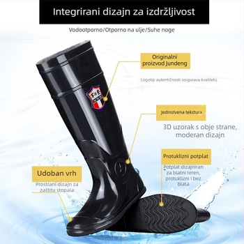 Crne PVC visoke čizme za kišu za rižna polja, otporne na habanje, vodootporne i protuklizne, unisex