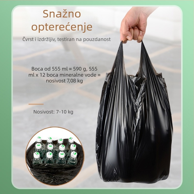 Debele kućanske vreće za otpad, prijenosne, za ured, stil prsluka, crne, velike veličine, za kuhinju, plastične, izdržljive