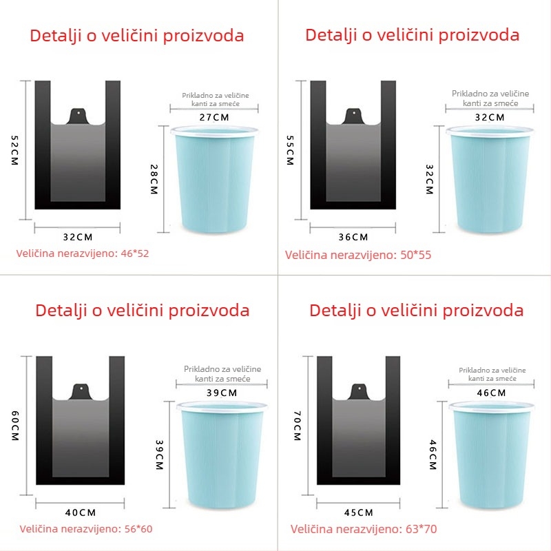 Yujing Debele vrećice za smeće s ručkama, crne, u stilu prsluka, male, jednokratne, kućna upotreba