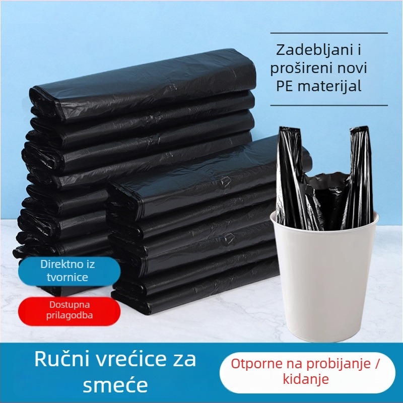 Jednokratne crne vreće za otpad u stilu prsluka, 32×52 cm, za hotele, kućnu i uredsku upotrebu