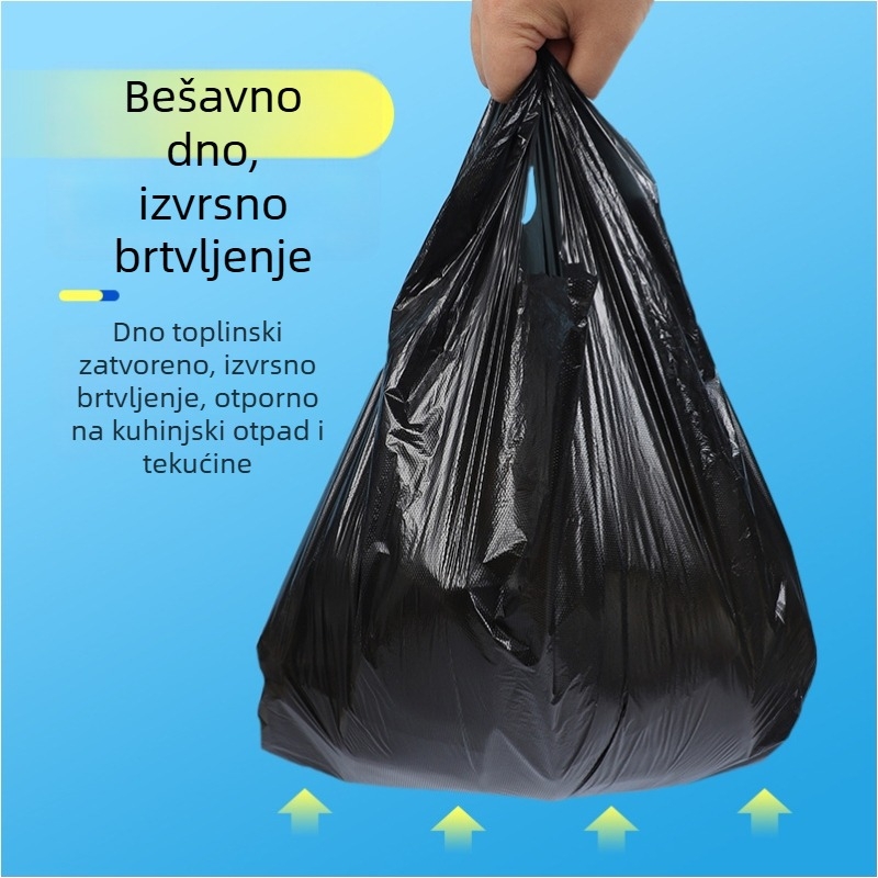 Jednokratne crne vreće za otpad u stilu prsluka, 32×52 cm, za hotele, kućnu i uredsku upotrebu