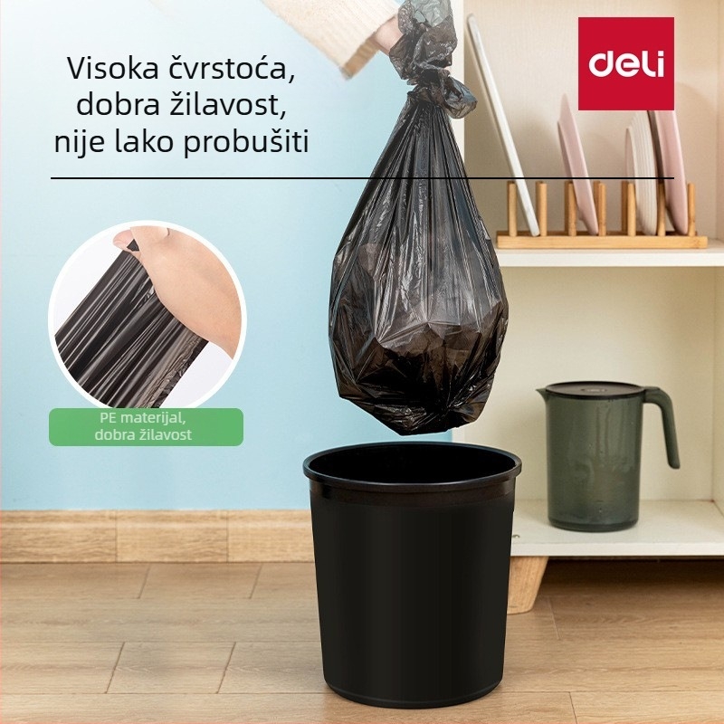 Deli 9573 vreće za smeće za kućnu i uredsku uporabu, debeli, otporni na kidanje, velike kapacitete, jednokratne, s osmerokutnim dnom