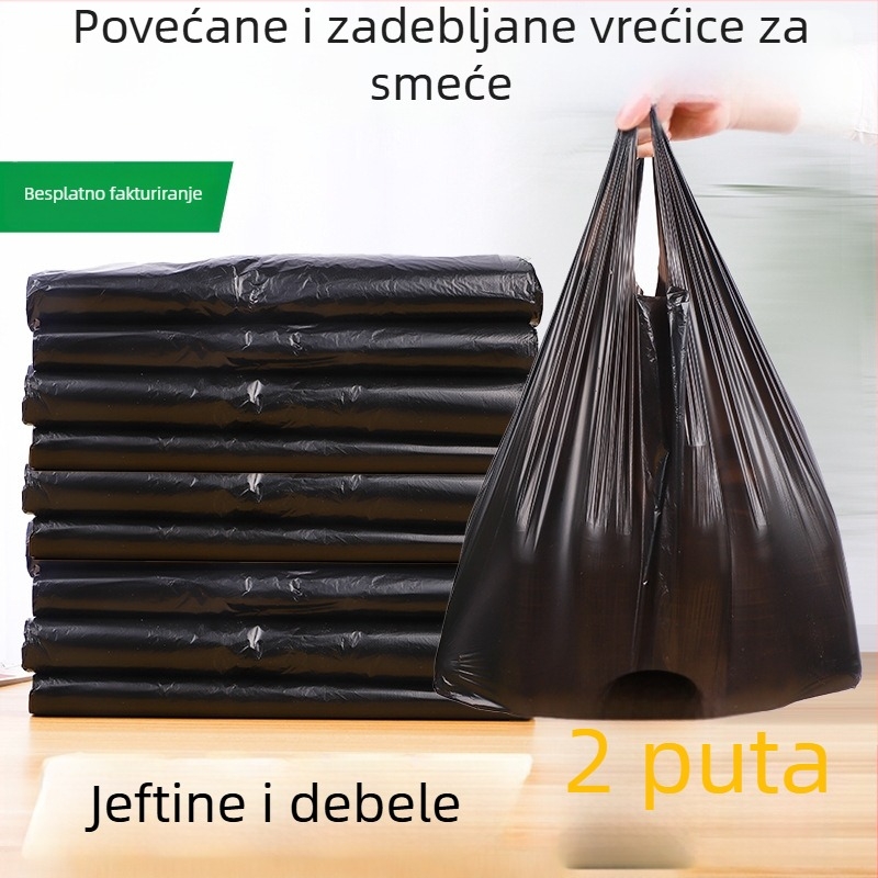 Crne vreće za smeće u stilu prsluka, 36×60 cm, za dom i ured, PE materijal