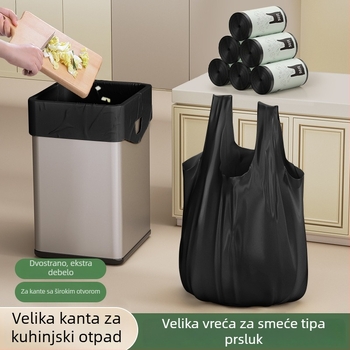 Crne vrećice za smeće u stilu prsluka, jednokratne, za kućnu i uredsku upotrebu, deblje, s ručicama, izdržljive i prilagodljive.