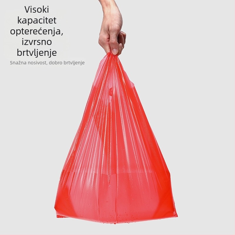 Učvršćena crvena HDPE plastična vrećica za kupovinu, odlaganje otpada i pakiranje povrća, torba u stilu prsluka