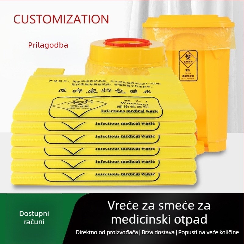 Žute vreće za medicinski otpad za klinike, velike i debele, u stilu veste, s ručkama, plastične vreće za bolničku upotrebu