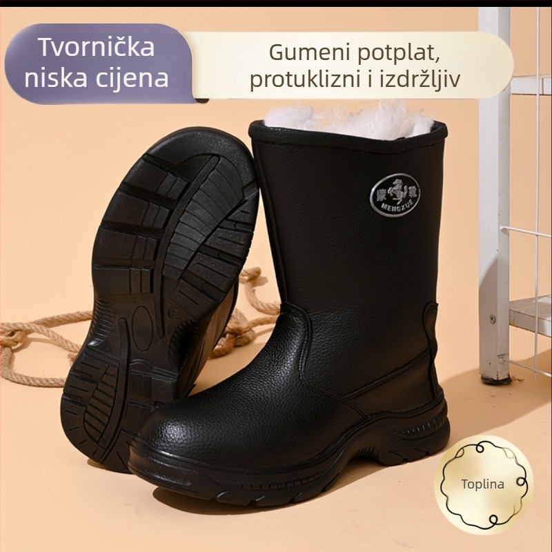 Muške kožne zimske čizme s debelim potplatom i vunenom podstavom, mongolskog stila Martin čizme, protuklizne i tople do -40 °C