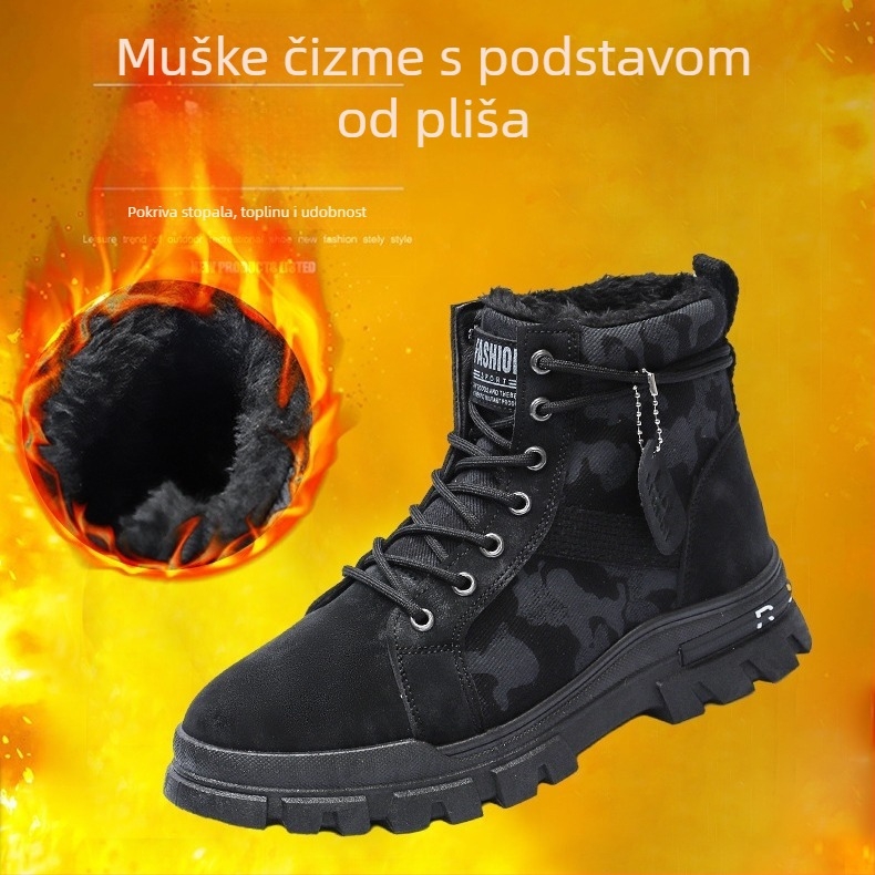 Muške zimske čizme od kože za snijeg, korejskog stila, debela fleec podstava, Martin čizme
