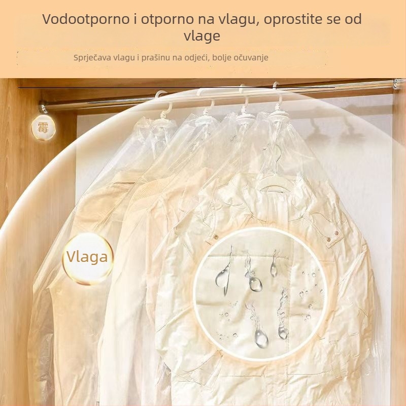 Prozirna viseća vakuumska kompresijska vrećica za odjeću, punu jakne i kapute, zaštita od vlage i prašine, zatvaranje za pohranu